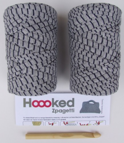 Hoooked Zpagetti - Starterkit grau-blau gestreift - 4tlg.