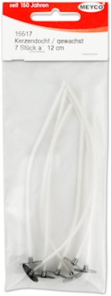 Kerzendochte gewachst mit Alu-Fuß 12cm - 7 Stück