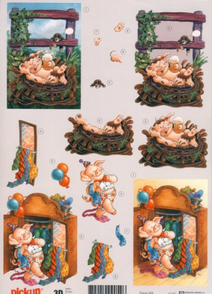 3D Bogen Schweinchen   1 Bogen DIN A4
