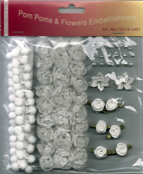 Dekorationsset Pom Poms & Blumen weiß - 30tlg.