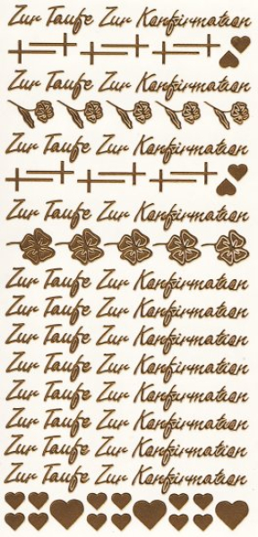 Sticker Zur Taufe, Zur Konfirmation - kupfer   1 Bogen 10x23 cm