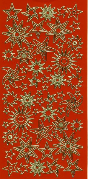Sticker Sterne - rot/gold   1 Bogen 23x10 cm