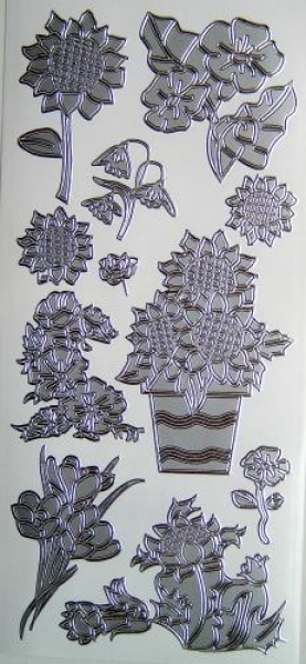 Sticker Sonnenblumen - silber   1 Bogen 10x23 cm