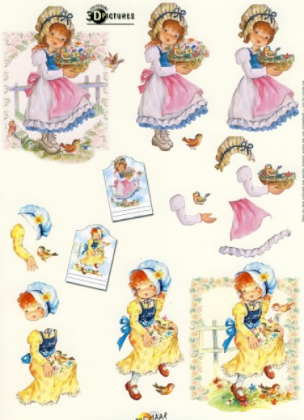 3D Bogen Doe Maar 251 - Mädchen mit Blumen & Vögel