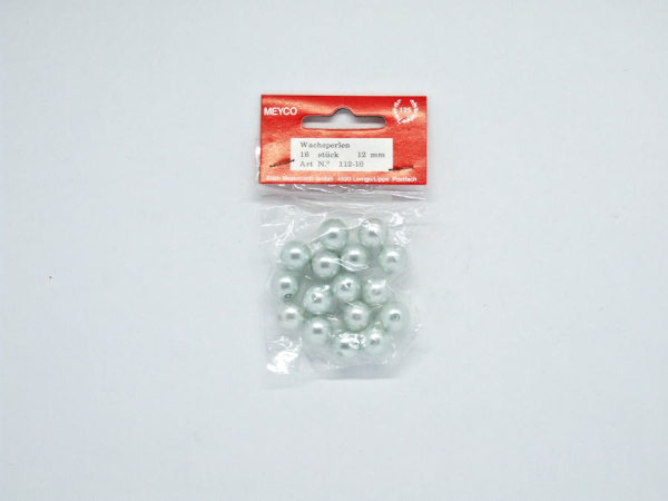 Wachsperlen Ø 12mm, ca. 16 Stück - hellgrau