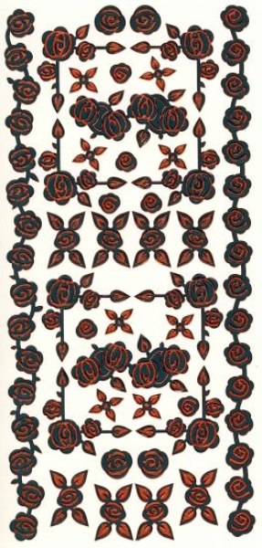 Sticker Rosen Bordüren + Ecken - schwarz/rot   1 Bogen 10x23 cm