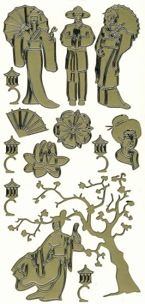 Sticker Asia - Geishas, etc. - gold   1 Bogen 10x23 cm