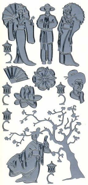 Sticker Asia - Geishas, etc. - silber   1 Bogen 10x23 cm