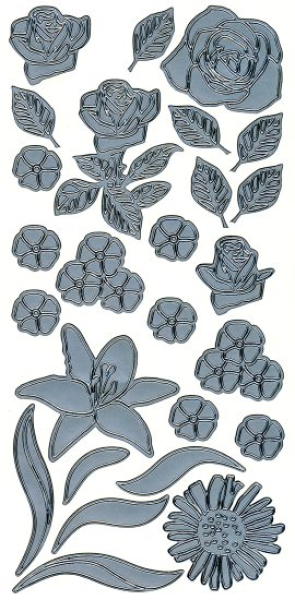 Sticker Blumen - silber   1 Bogen 10x23 cm