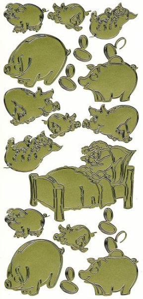Sticker Schweine - gold   1 Bogen 10x23 cm