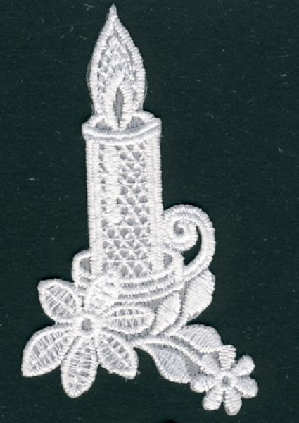 Stickerei Kerze 7x3cm - weiß   1 Stück, aufbügelbar