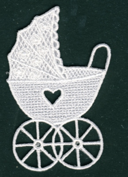 Stickerei Kinderwagen groß 7x4,5 cm - weiß   1 Stück, aufbügelbar