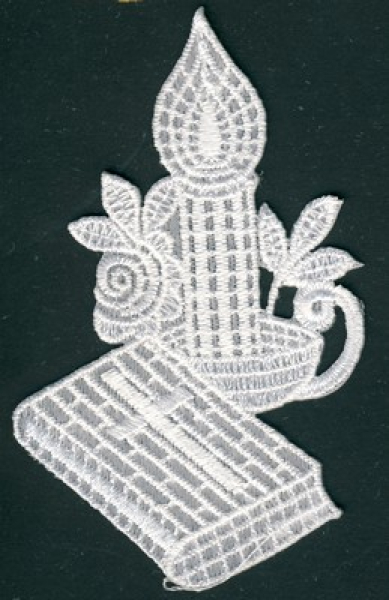 Stickerei Kerze 9x4cm - weiß   1 Stück, aufbügelbar