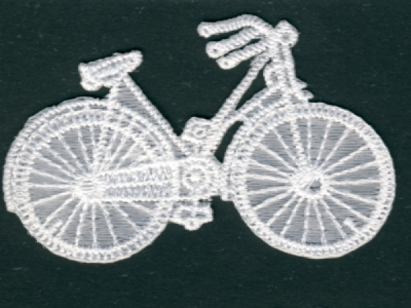 Stickerei Fahrrad 4x6cm - weiß   1 Stück, aufbügelbar