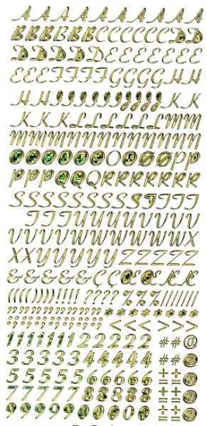 Sticker Buchstaben & Zahlen (Schrift Cg Coronet) - hologramm gold   1 Bogen 23x10 cm