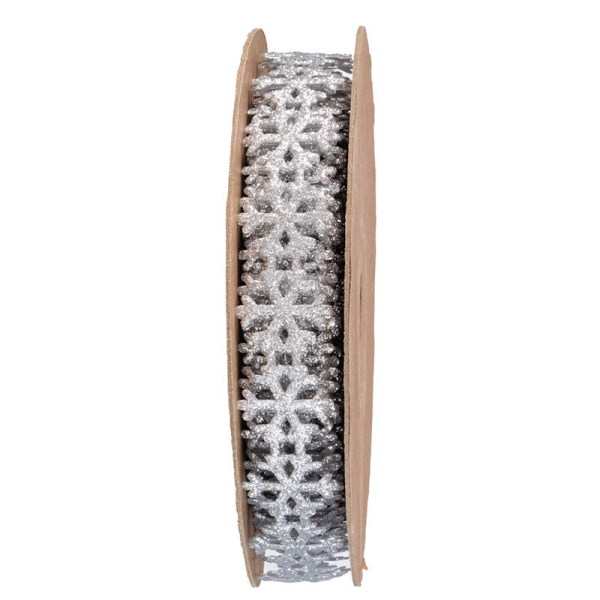 Dekoband Schneeflocken silber glitzernd - 1 Meter