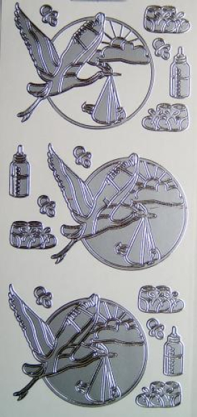 Sticker Klapperstorch - silber 1 Bogen 10x23 cm