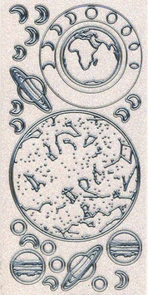 Glitter-Sticker Planeten   transparent/silber   1 Bogen 10x23 cm