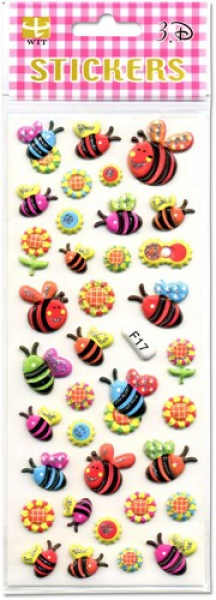3D Sticker Bienen und Blumen - 1 Bogen 7x16,7 cm