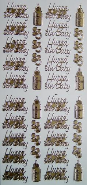 Sticker Hurra ein Baby - gold   1 Bogen 10x23 cm