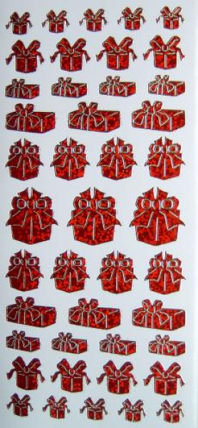 Diamand Sticker Geschenke - hologramm rot/gold  1 Bogen 10x23 cm