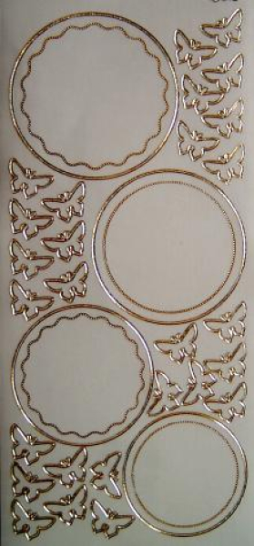 Transparent Sticker Rahmen rund mit Schmetterlinge - gold 1 Bogen 10x23 cm