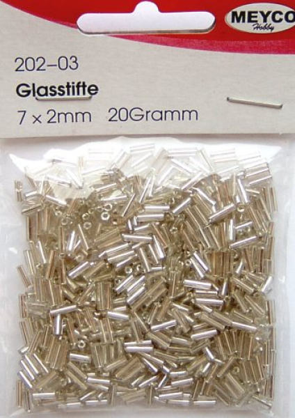 Glasstifte 7 x 2mm - silber mit Silbereinzug