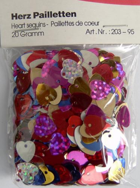 Herz Pailletten Ø 10mm, 20 Gramm - Metallic und Hologramm bunt sort.