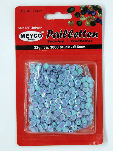 Pailletten gewölbt Ø 6mm - ca. 3.000 Stück - hellblau irisierend