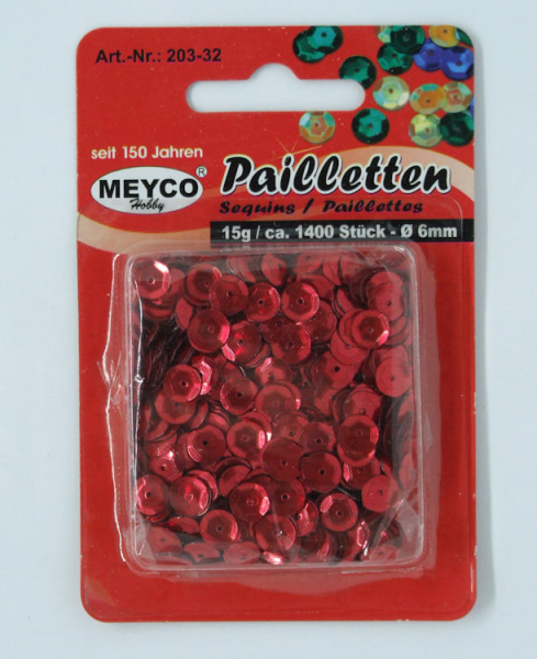 Pailletten gewölbt Ø 6mm - ca. 1400 Stück - rot