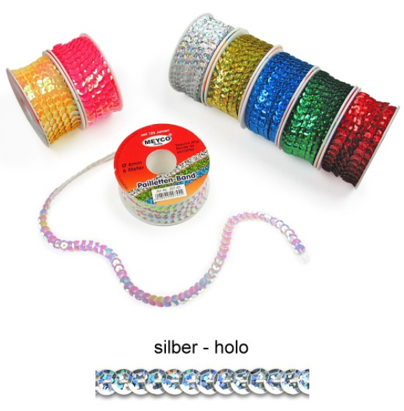 Pailletten-Band gewölbt Ø 6mm, 6m Rolle - silber-hologramm