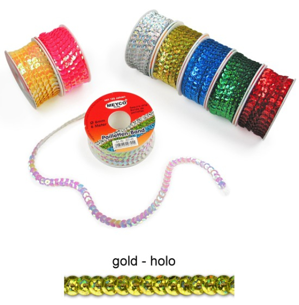 Pailletten-Band gewölbt Ø 6mm, 6m Rolle - gold-hologramm