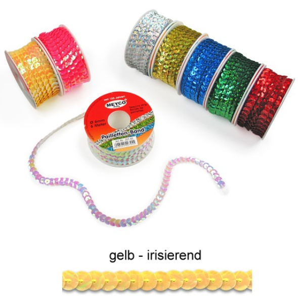 Pailletten-Band gewölbt Ø 6mm, 6m Rolle - gelb irisierend