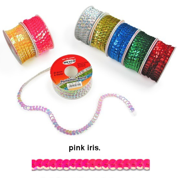 Pailletten-Band gewölbt Ø 6mm, 6m Rolle - pink irisierend