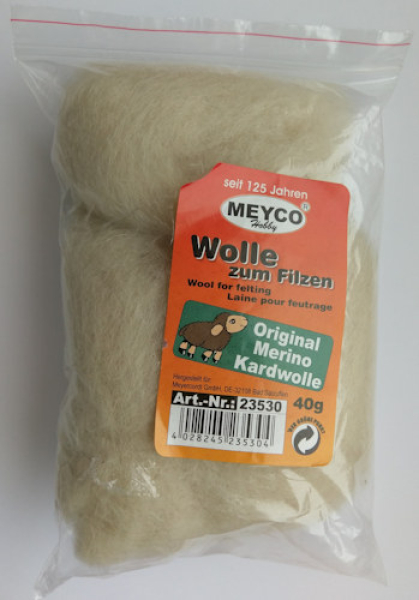 Schurwolle zum Filzen / Märchenwolle, natur weiß - 40g