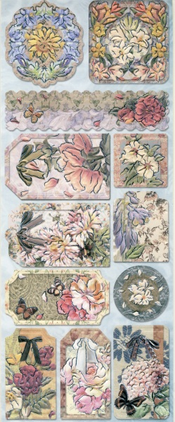 Geprägte Foliensticker - Blumenmotive mit Silberdruck, hellblau