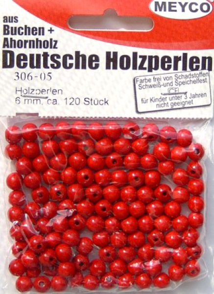 Holzperlen Ø 6 mm, ca. 120 Stück - rot