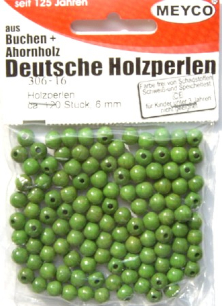 Holzperlen Ø 6 mm, ca. 120 Stück - maigrün