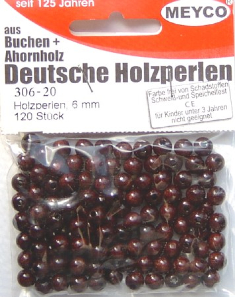 Holzperlen Ø 6 mm, ca. 120 Stück - dunkelbraun