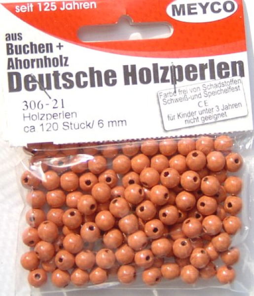 Holzperlen Ø 6 mm, ca. 120 Stück - lachs