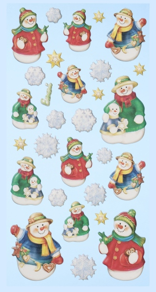 CreaPop® Softy-Sticker Schneemann - Eiskristalle    1 Bogen 17,5 x 9 cm