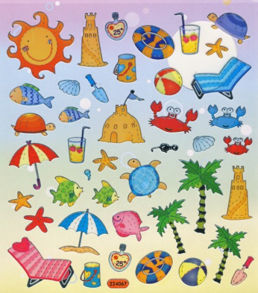 Foliensticker Strand, Palmen, Sonnebunt mit Silberdruck1 Bogen 22x15 cm