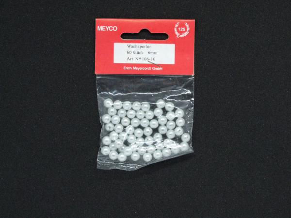 Wachsperlen Ø 6mm, ca. 60 Stück - offwhite/hellgrau