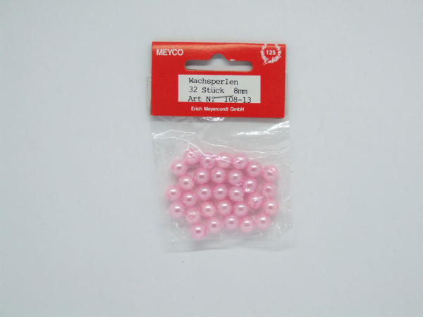 Wachsperlen Ø 8mm, ca. 32 Stück - rosa