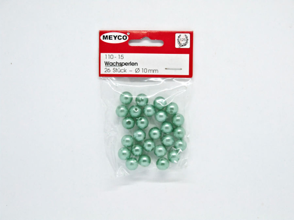 Wachsperlen Ø 10 mm, ca. 26 Stück - jadegrün