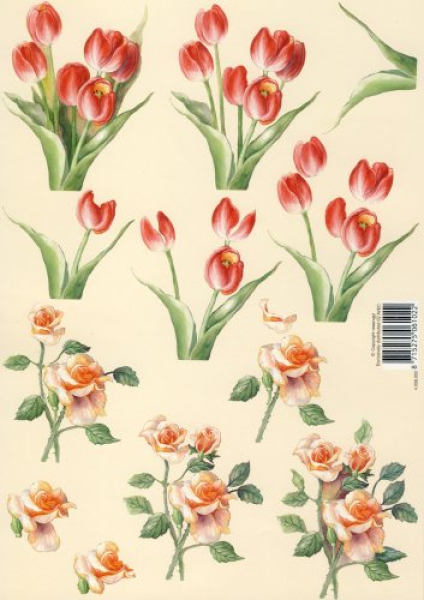 3-D Etappen-Bogen   Rosen und Tulpen   1 Bogen 21x29,7cm