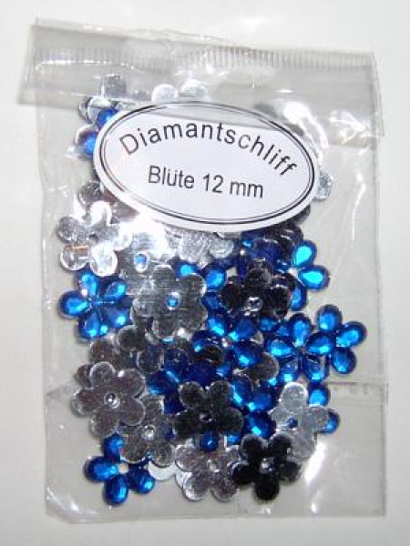 Acryl-Strasssteine Blüte Ø 12 mm, blau - ca. 50 Stück
