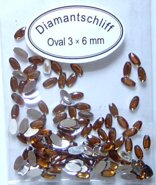 Acryl-Strasssteine Oval 3x6 mm, bernstein - ca. 100 Stück