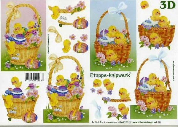 3D Bogen - A4 - Le Suh 4169250 - Osterküken im Korb