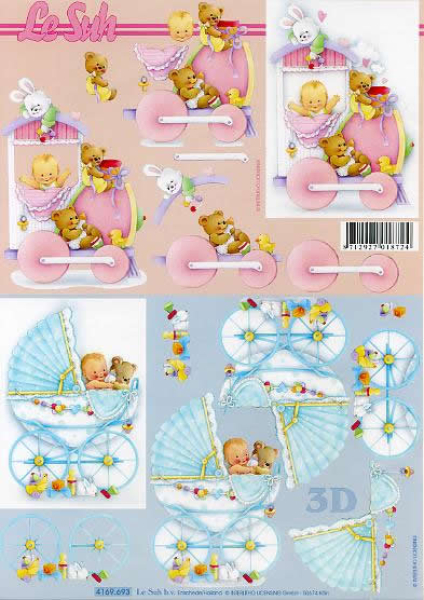 3D Bogen - A4 - Le Suh 4169693 - Baby mit Lokomotive + Kinderwagen